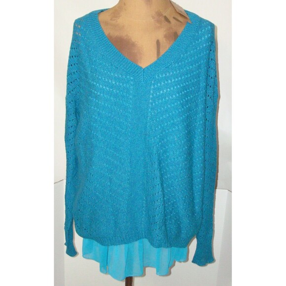 NWT New Womens L Prana Ellery Sweater Top Cotton Aqua Blue Layered LS Logo Soft - Picture 6 of 7